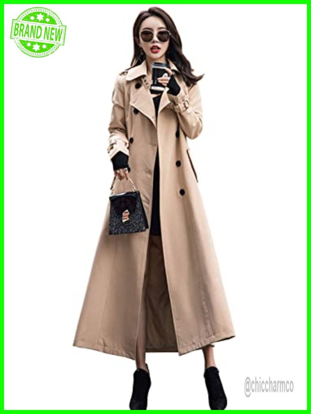 Double Breasted Trench Coat Slim Fit Long Sleeve Duster Overcoat